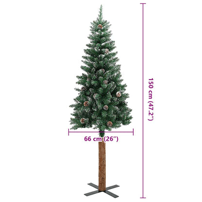 Slim Christmas Tree with Real Wood and White Snow Green 150 cm