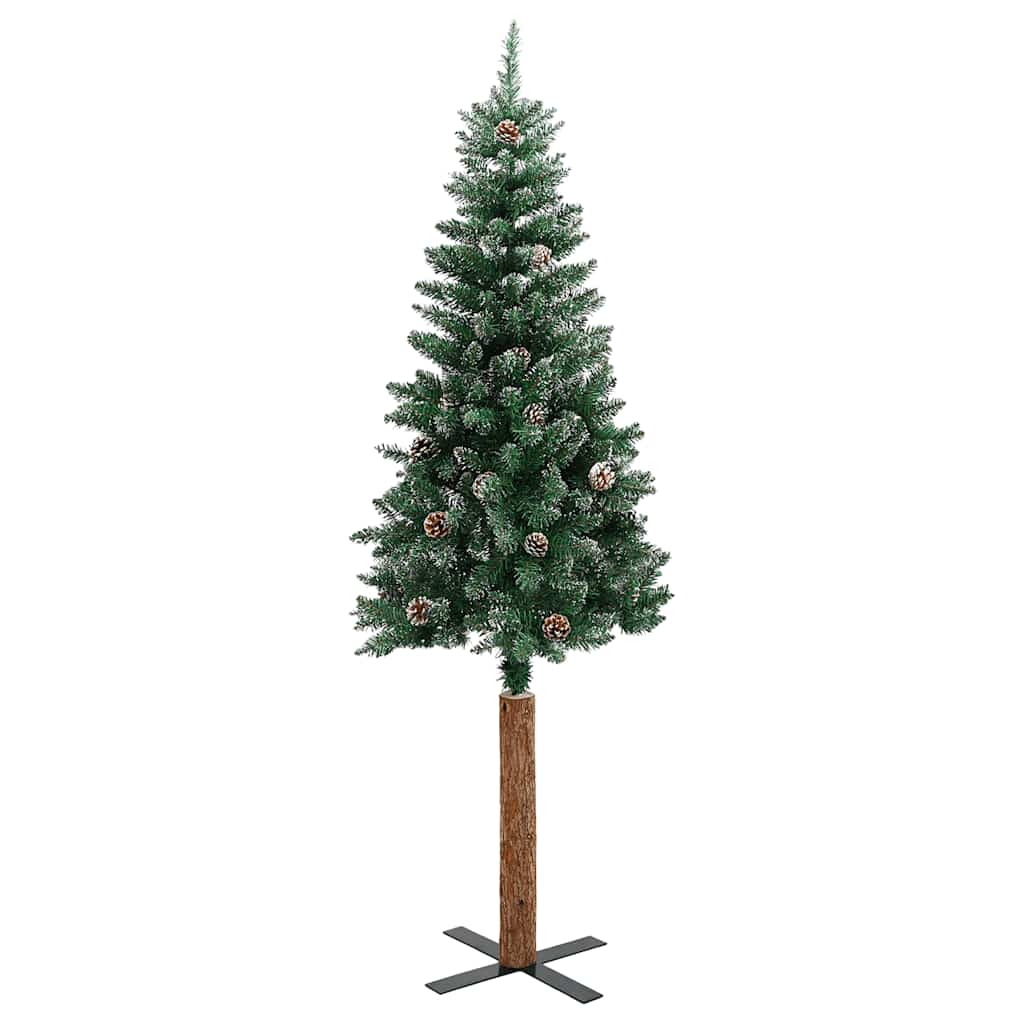 Slim Christmas Tree with Real Wood and White Snow Green 180 cm