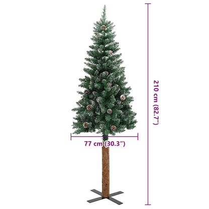 Slim Christmas Tree with Real Wood and White Snow Green 210 cm