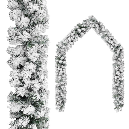 Christmas Garland | Green with white flocked snow | PVC | 10 m length