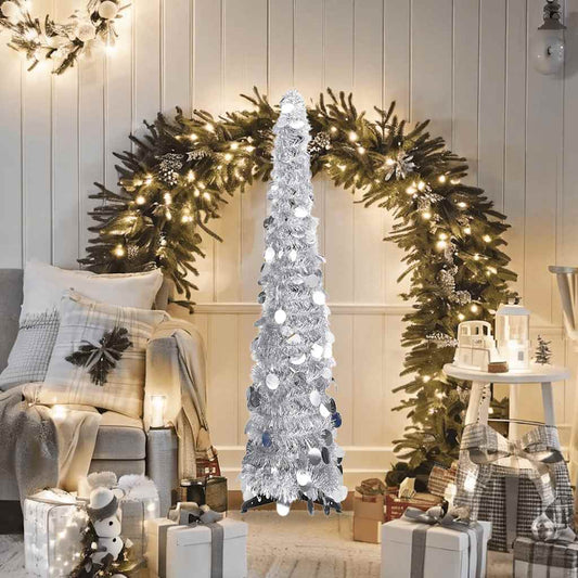 Pop-up Artificial Christmas Tree Silver 120 cm PET