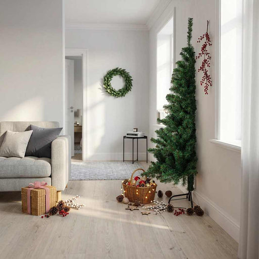 Artificial Half Christmas Tree | Green | PVC, Steel | 180 cm tall