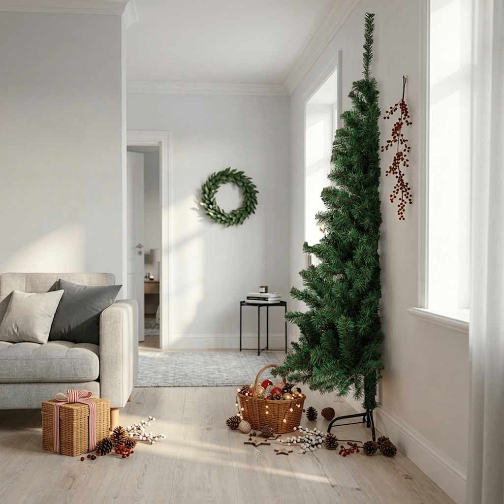 Artificial Half Christmas Tree | Green | PVC, Steel | Large | Foldable