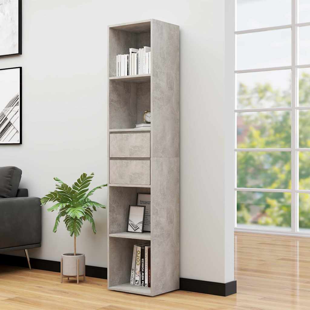 802871 vidaXL Book Cabinet Concrete Grey 36x30x171 cm Engineered Wood