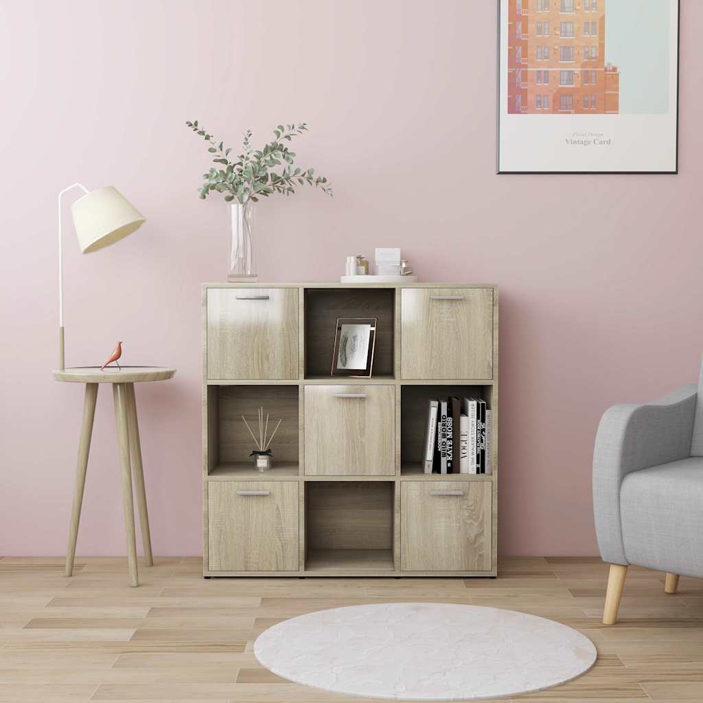 802933 vidaXL Book Cabinet Sonoma Oak 90x30x90 cm Engineered Wood