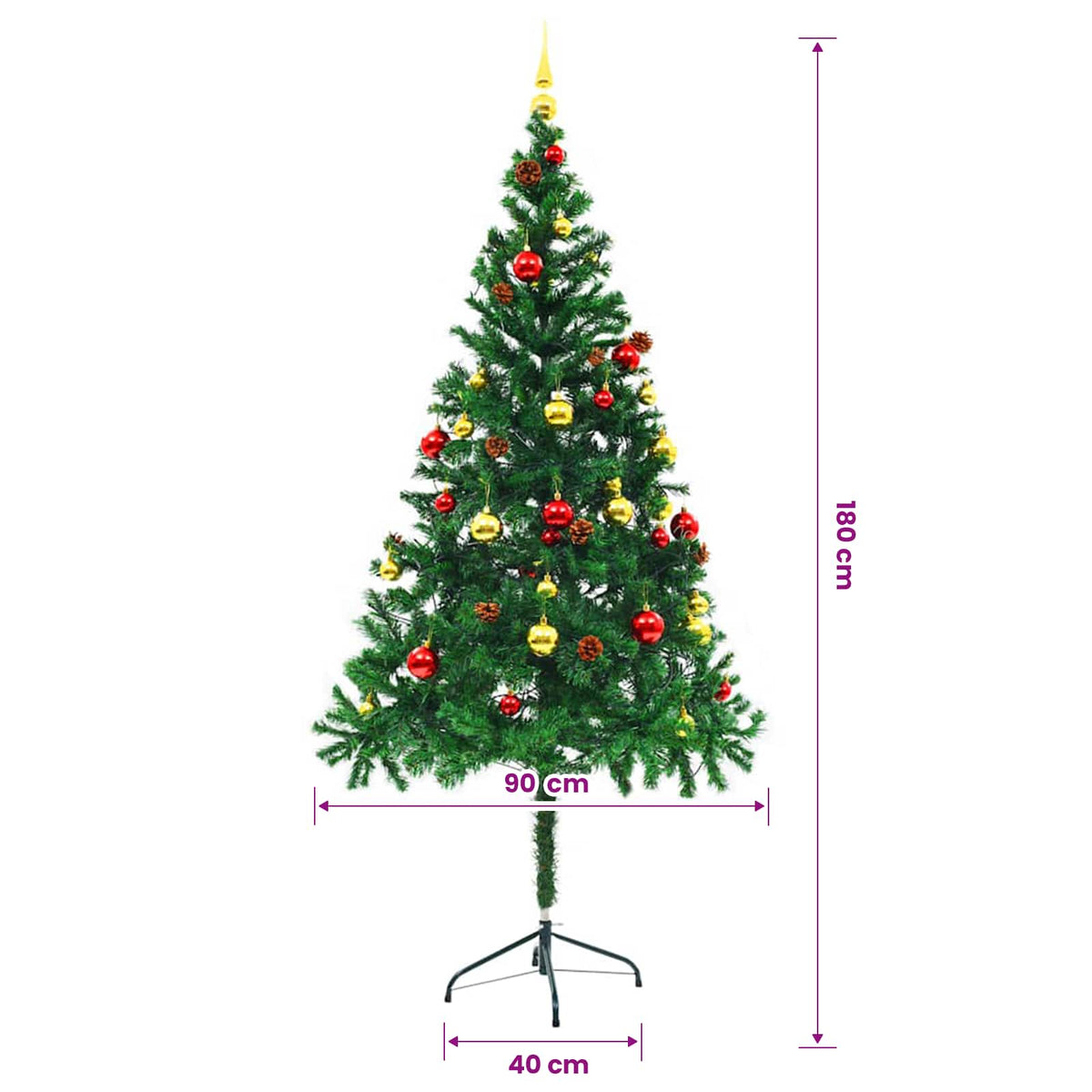 Artificial Pre-lit Christmas Tree with Baubles Green 180 cm