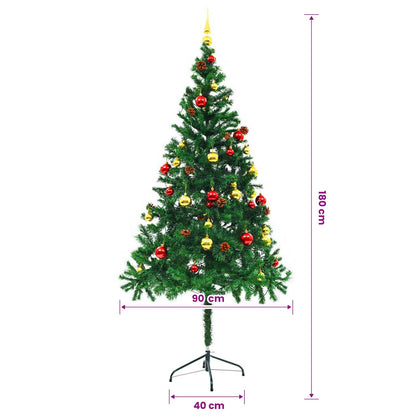 Artificial Pre-lit Christmas Tree with Baubles Green 180 cm