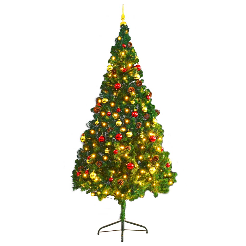 Artificial Pre-lit Christmas Tree with Baubles Green 210 cm