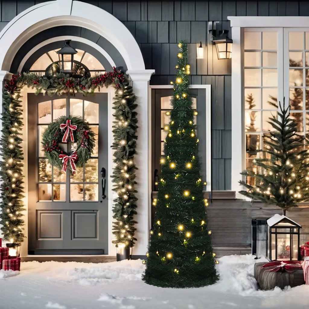 Pop-up String Artificial Pre-lit Christmas Tree Green 150 cm