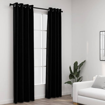 Linen-Look Blackout Curtains with Grommets 2pcs Black 140x245cm