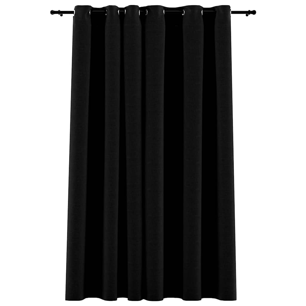 Linen-Look Blackout Curtains with Grommets Black 290x245cm