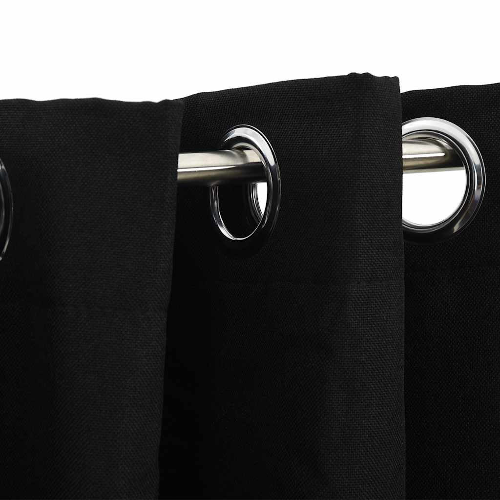 Linen-Look Blackout Curtains with Grommets Black 290x245cm