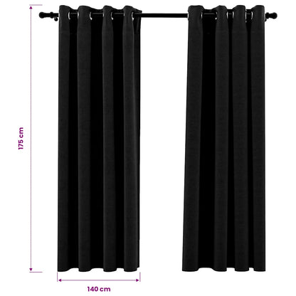 Linen-Look Blackout Curtains 2 pcs Anthracite 140x175cm