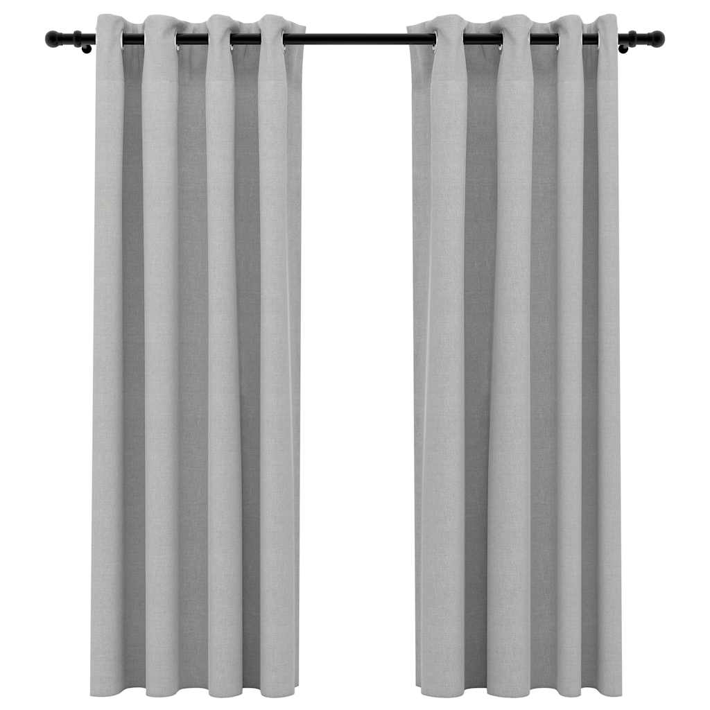 Linen-Look Blackout Curtains with Grommets 2pcs Grey 140x175cm