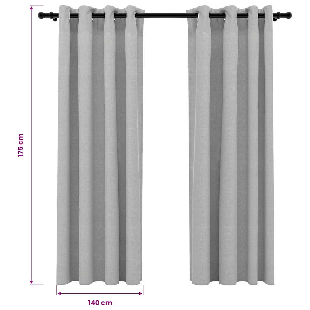 Linen-Look Blackout Curtains with Grommets 2pcs Grey 140x175cm