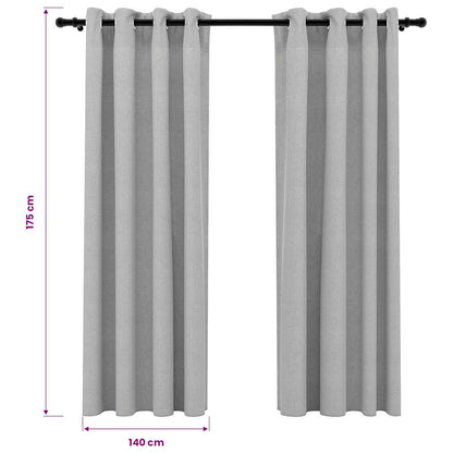 Linen-Look Blackout Curtains with Grommets 2pcs Grey 140x175cm