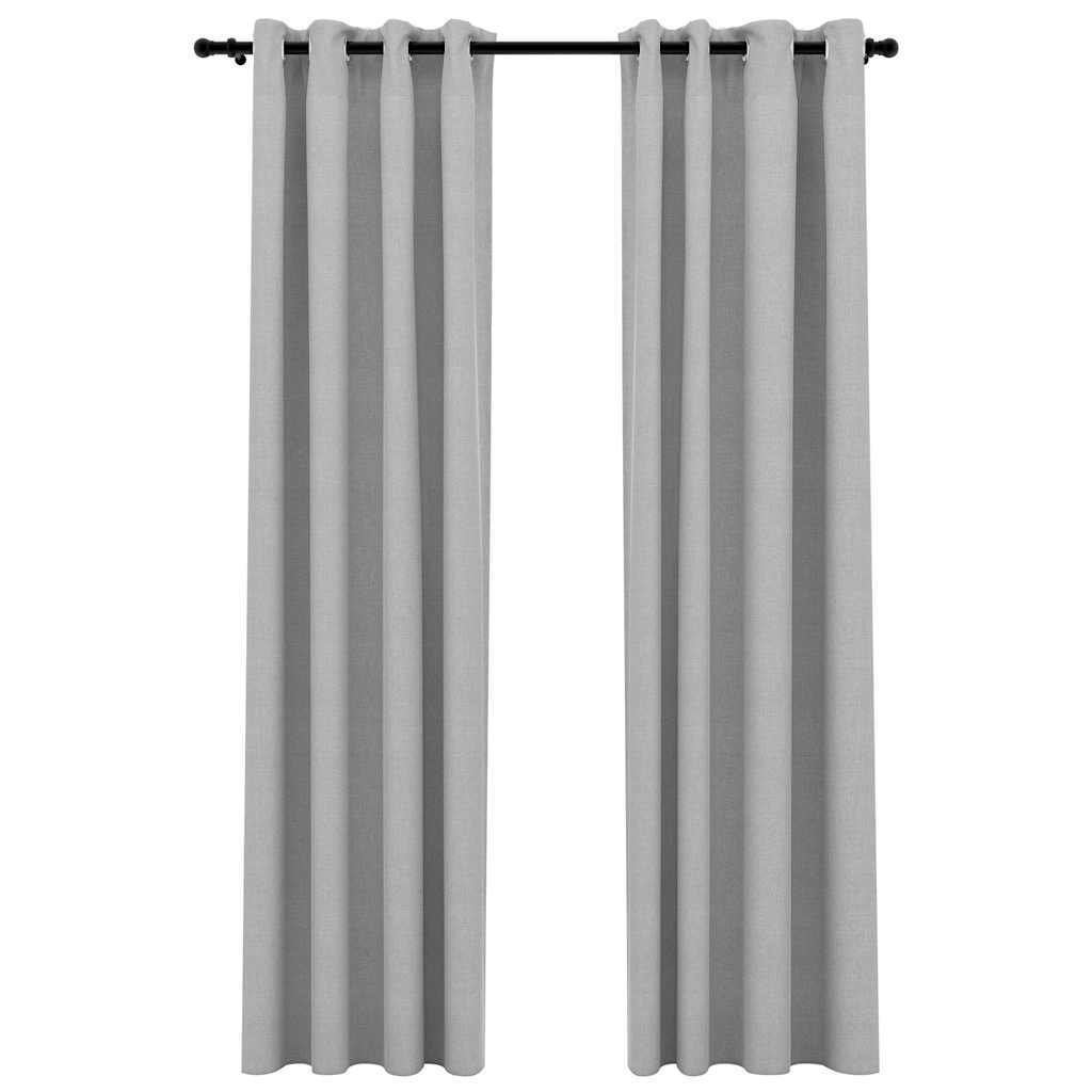 Linen-Look Blackout Curtains with Grommets 2pcs Grey 140x245cm