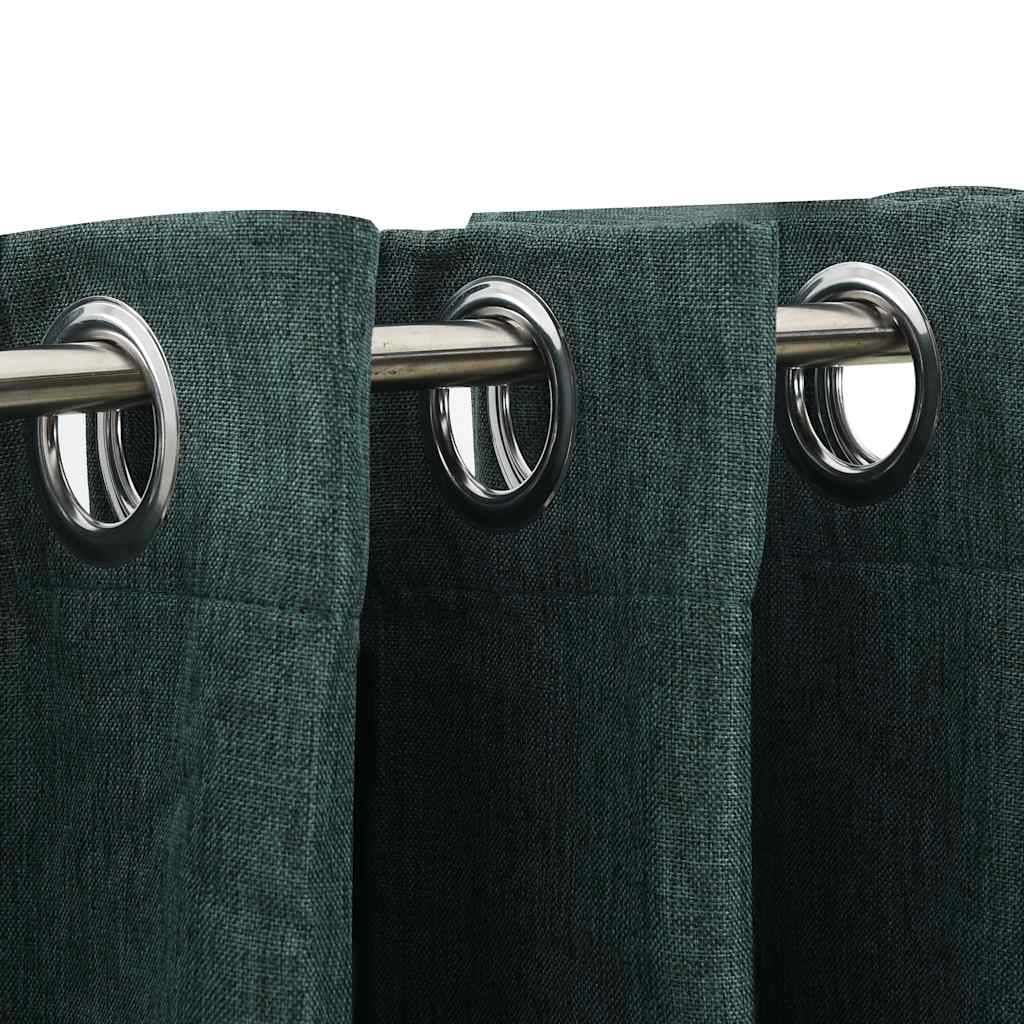 Linen-Look Blackout Curtains with Grommets 2pcs Green 140x175cm