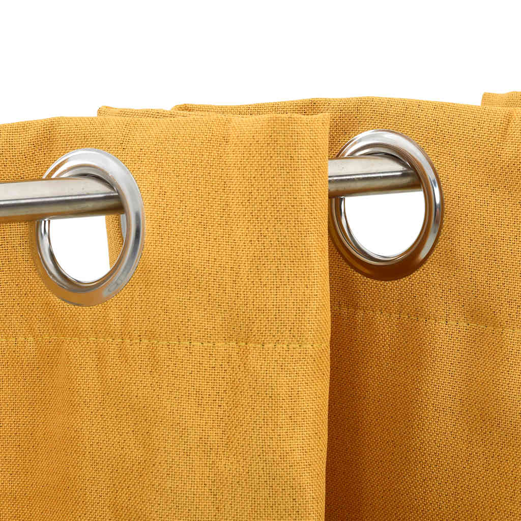 Linen-Look Blackout Curtains with Grommets 2pcs Yellow 140x245cm