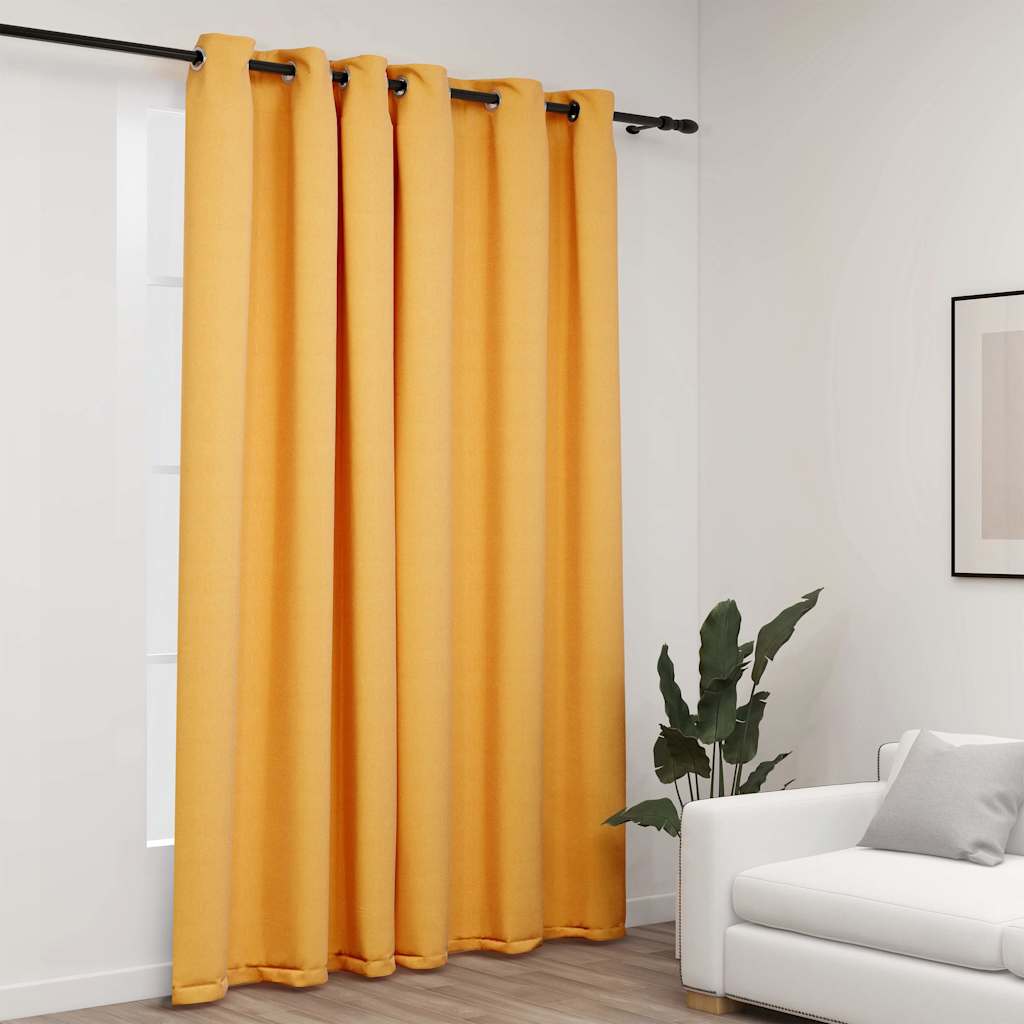 Linen-Look Blackout Curtains with Grommets Yellow 290x245cm