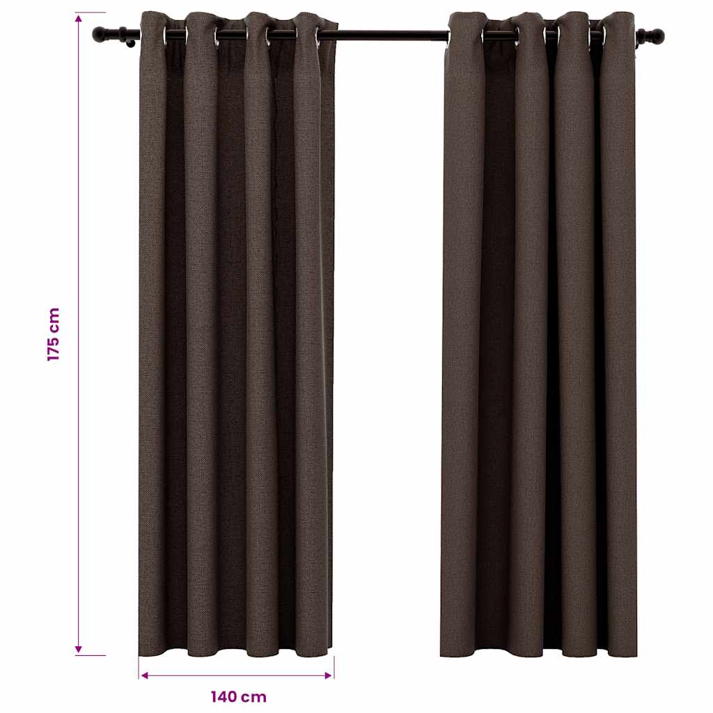 Linen-Look Blackout Curtains with Grommets 2pcs Taupe 140x175cm