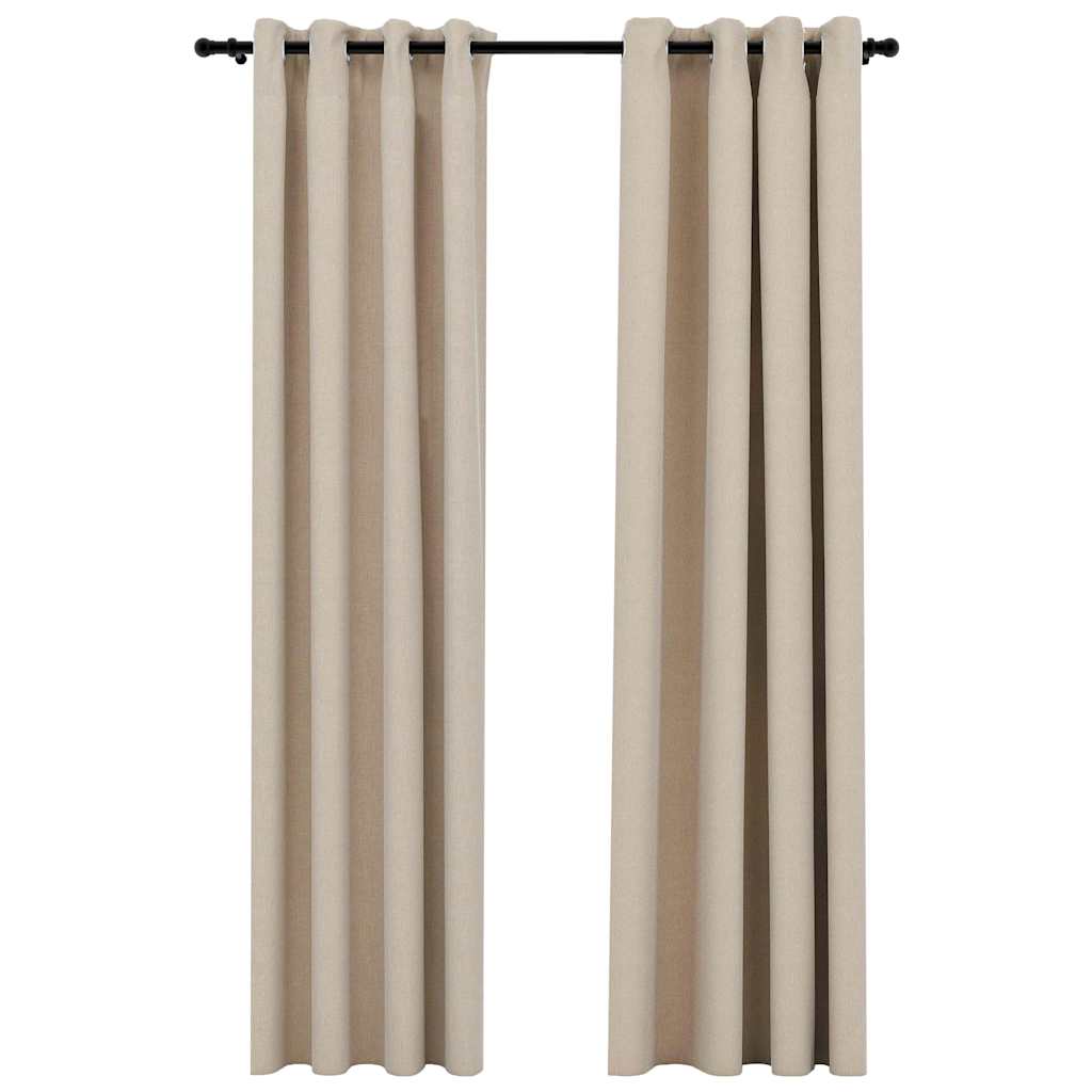 Linen-Look Blackout Curtains with Grommets 2pcs Beige 140x245cm
