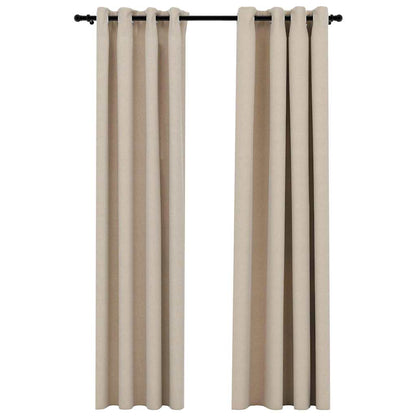 Linen-Look Blackout Curtains with Grommets 2pcs Beige 140x245cm