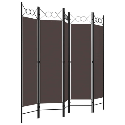 320708 vidaXL 5-Panel Room Divider Brown 200x180 cm