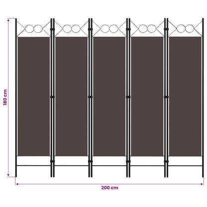 320708 vidaXL 5-Panel Room Divider Brown 200x180 cm