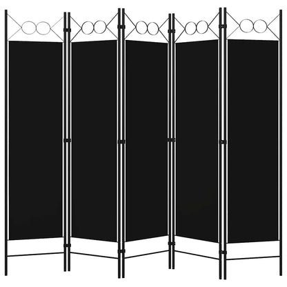 5-Panel Room Divider Black 200x180 cm