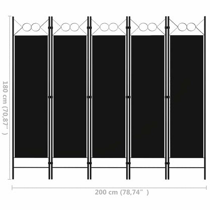 5-Panel Room Divider Black 200x180 cm