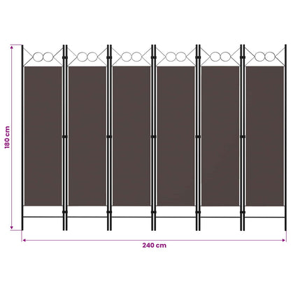 320712 vidaXL 6-Panel Room Divider Brown 240x180 cm