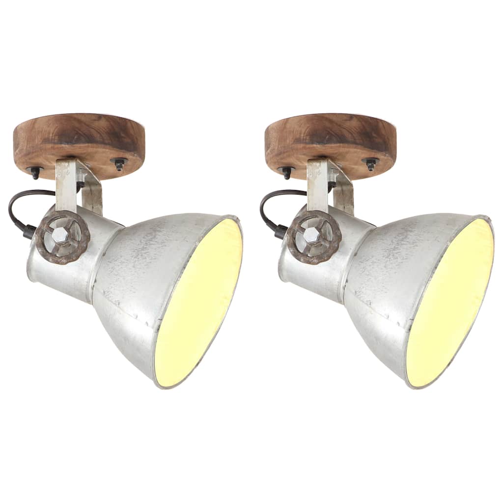 320504 vidaXL Industrial Wall/Ceiling Lamps 2 pcs Silver 20x25 cm E27