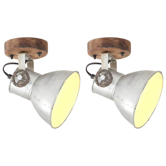 320504 vidaXL Industrial Wall/Ceiling Lamps 2 pcs Silver 20x25 cm E27