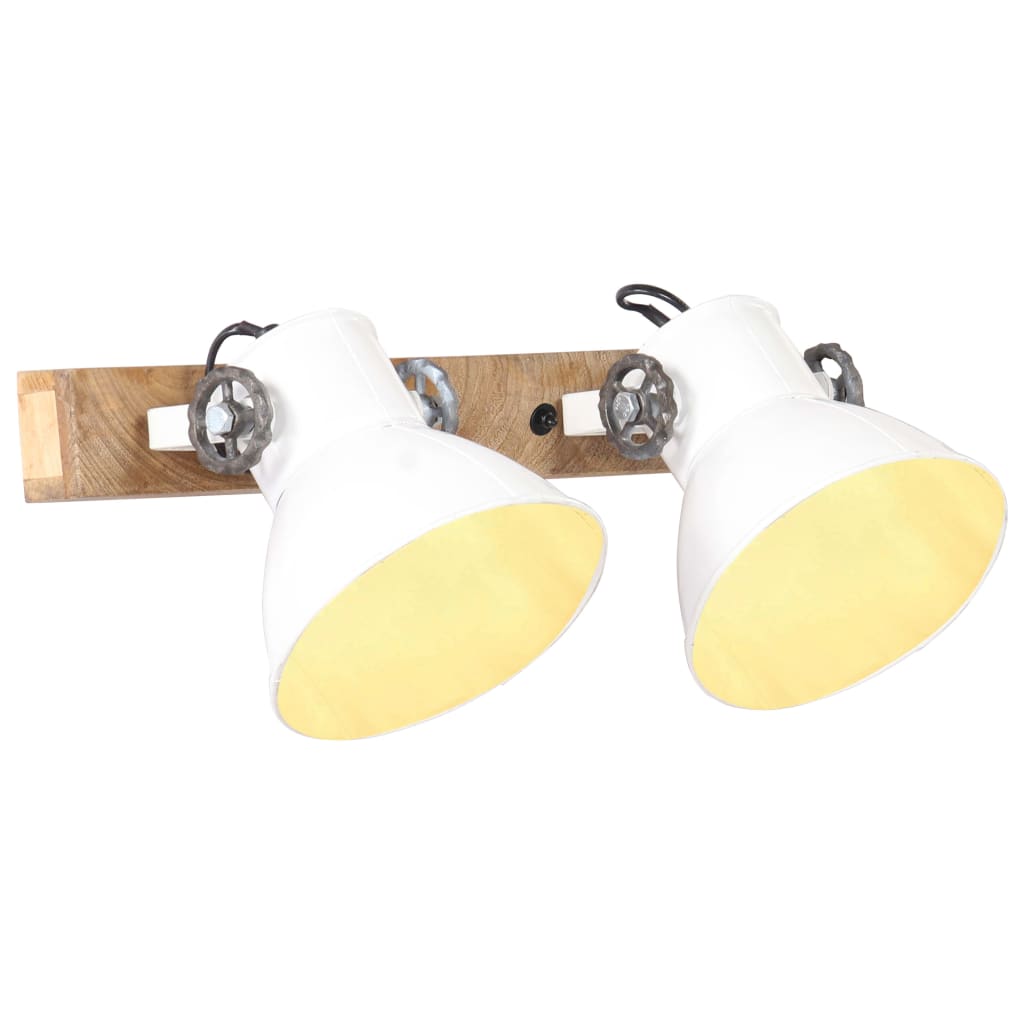 Wall Lamp | White and Brown | Iron, Solid Mango Wood | 45 x 25 x 17 cm