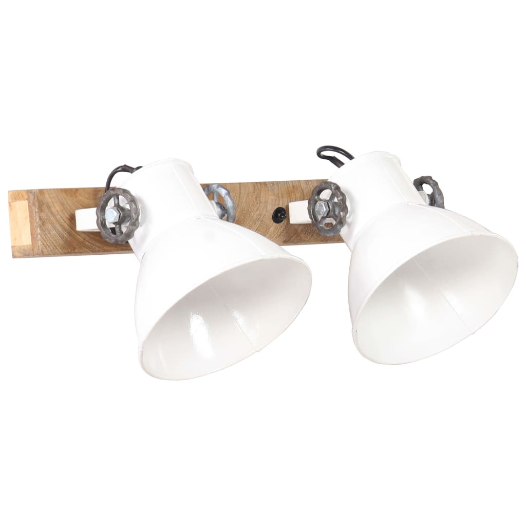 Wall Lamp | White and Brown | Iron, Solid Mango Wood | 45 x 25 x 17 cm