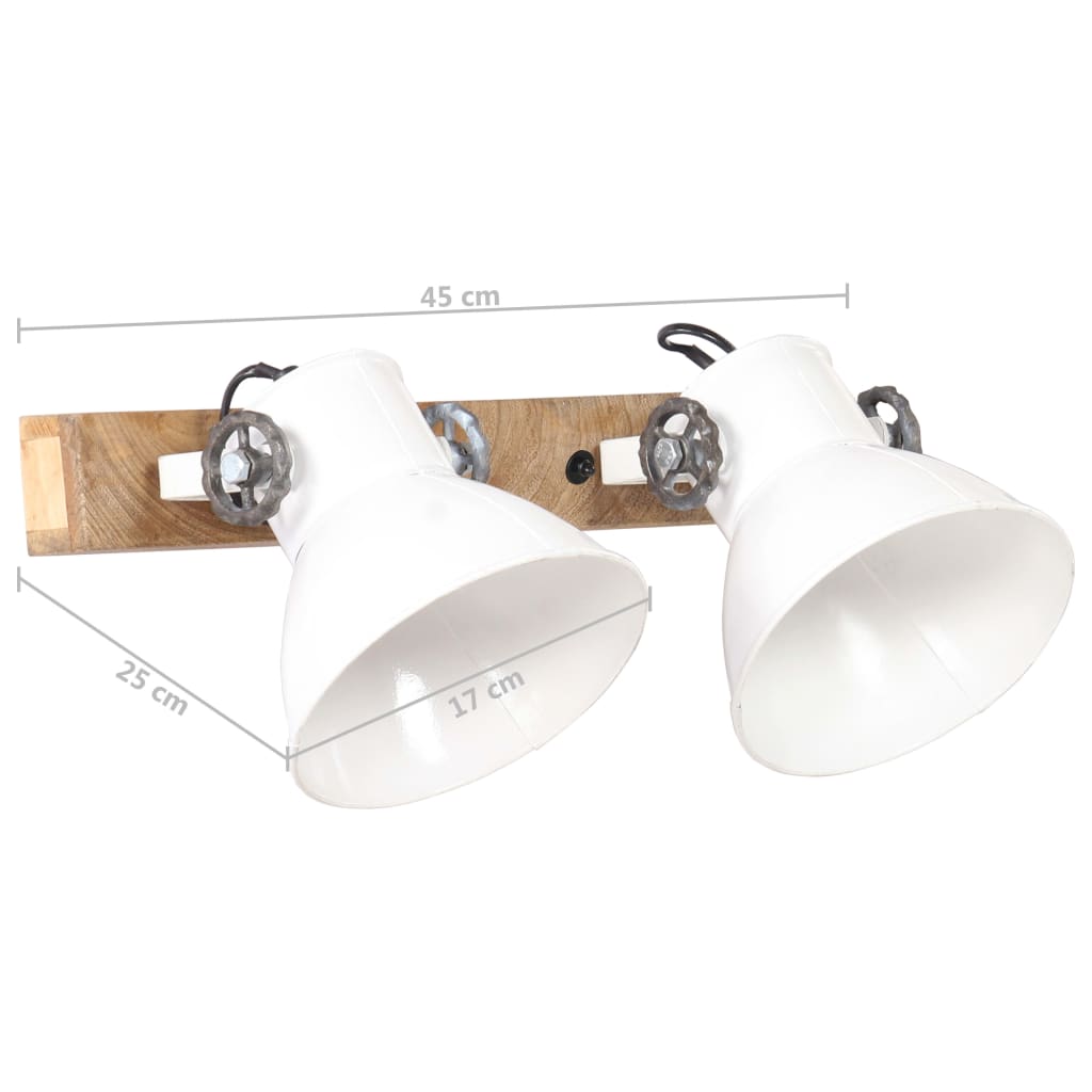 Wall Lamp | White and Brown | Iron, Solid Mango Wood | 45 x 25 x 17 cm