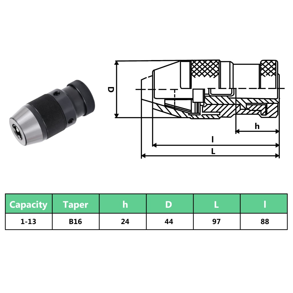 Quick Release Drill Chuck MT2-B16 with 13 mm Clamping Range