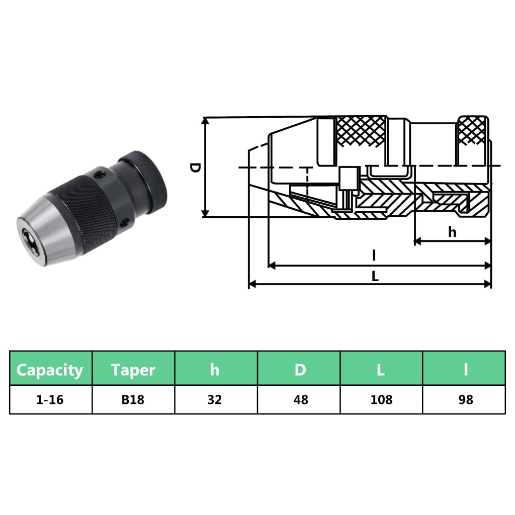 Quick Release Drill Chuck MT2-B18 with 16 mm Clamping Range