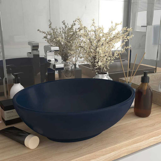 Luxury Basin Oval-shaped Matt Dark Blue 40x33 cm Ceramic