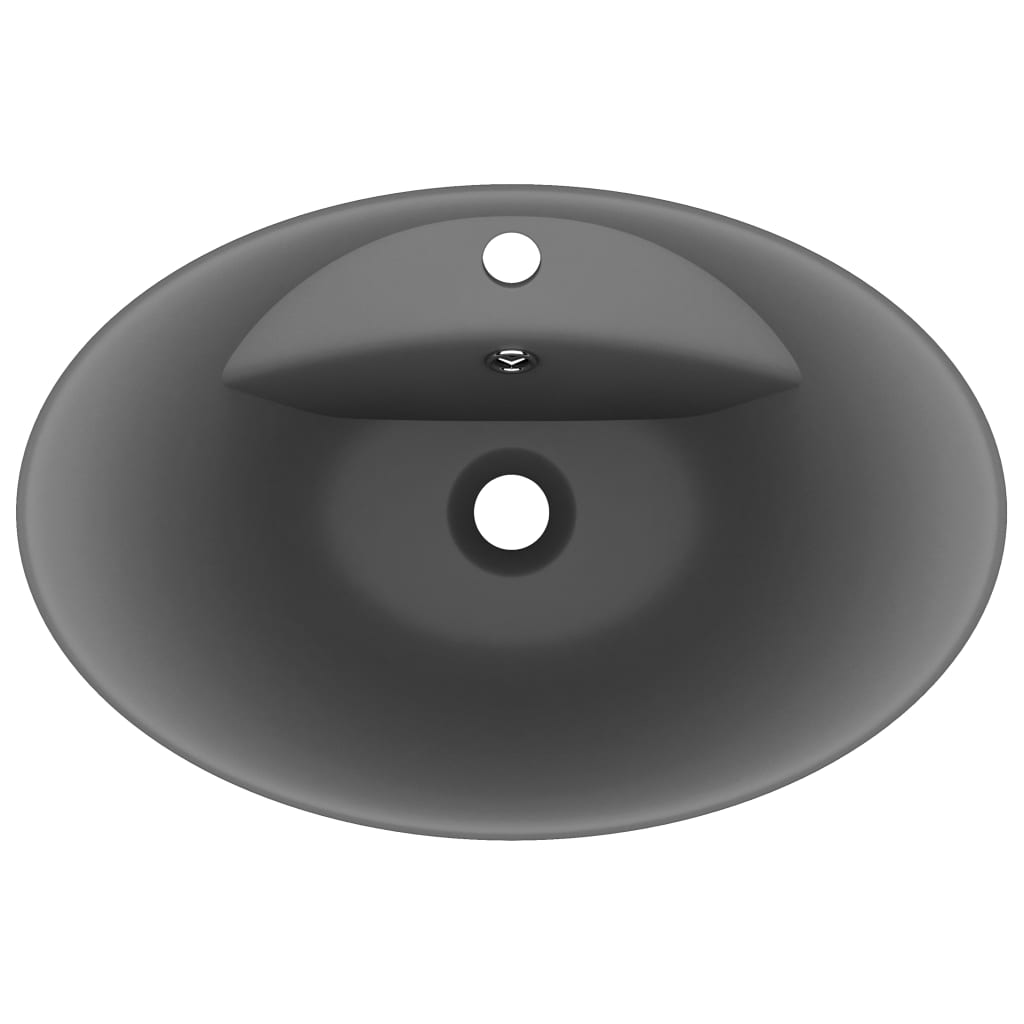 Luxury Basin Overflow Oval Matt Dark Grey 58.5x39 cm Ceramic