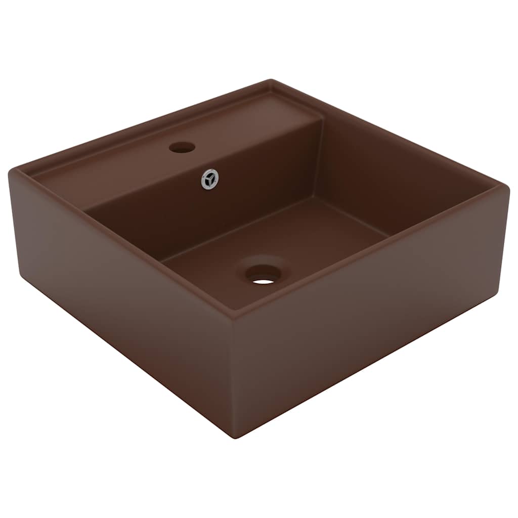 146951 vidaXL Luxury Basin Overflow Square Matt Dark Brown 41x41 cm Ceramic