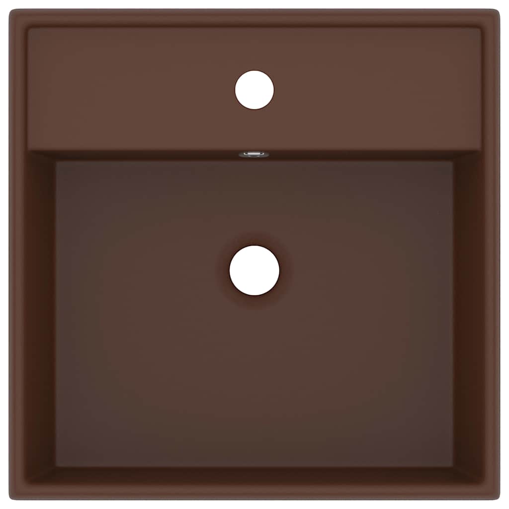 146951 vidaXL Luxury Basin Overflow Square Matt Dark Brown 41x41 cm Ceramic