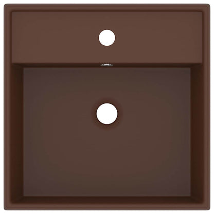 146951 vidaXL Luxury Basin Overflow Square Matt Dark Brown 41x41 cm Ceramic
