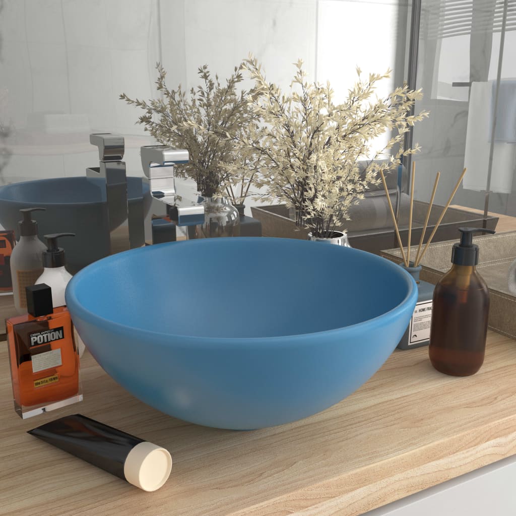 146967 vidaXL Luxury Bathroom Basin Round Matt Light Blue 32,5x14 cm Ceramic