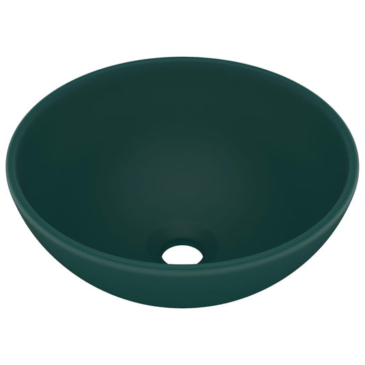 Luxury Bathroom Basin Round Matt Dark Green 32.5x14 cm Ceramic