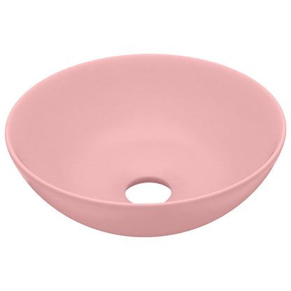 146977 vidaXL Bathroom Sink Ceramic Matt Pink Round