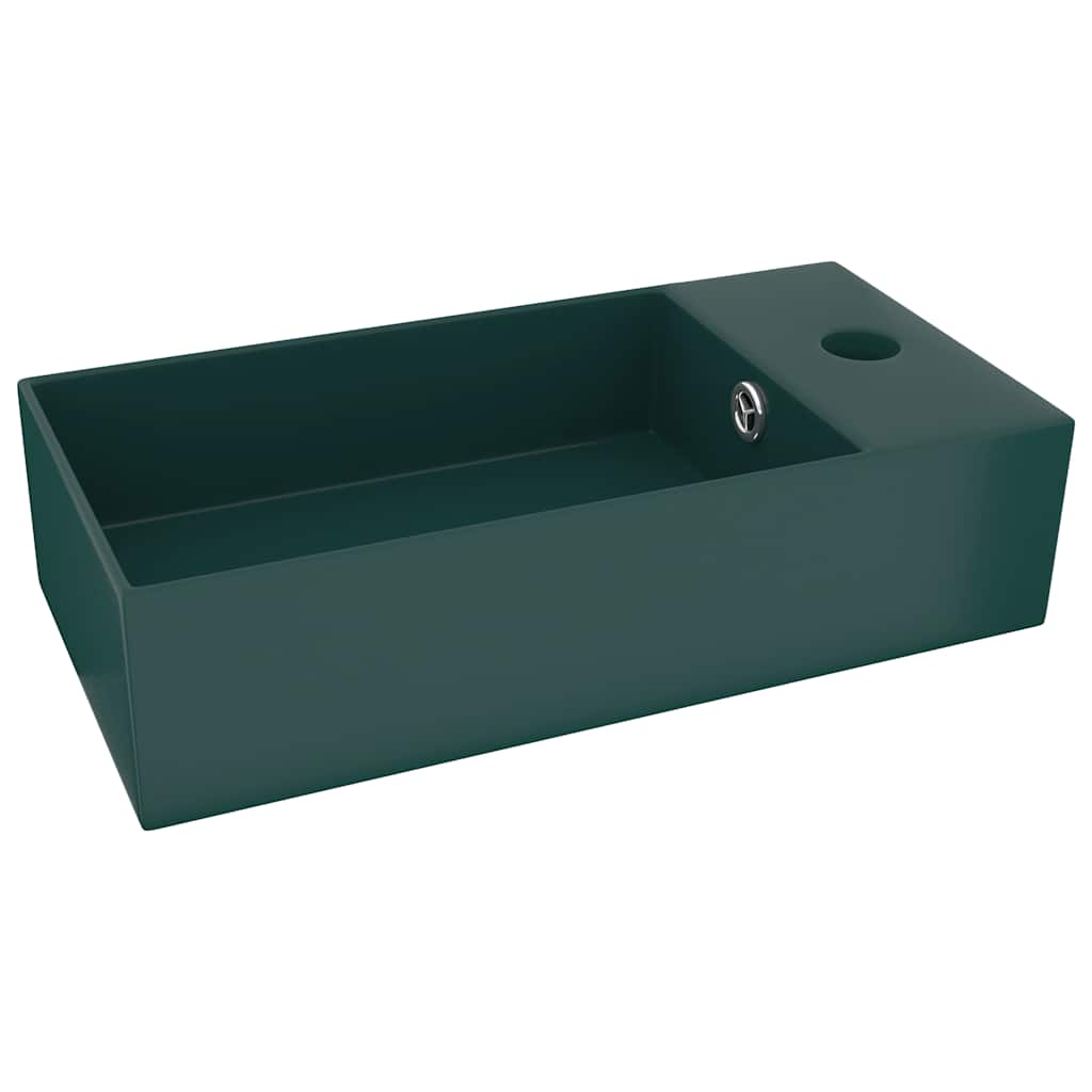 146992 vidaXL Bathroom Sink with Overflow Ceramic Dark Green