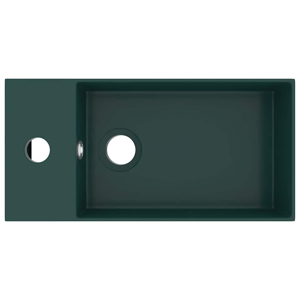 146992 vidaXL Bathroom Sink with Overflow Ceramic Dark Green