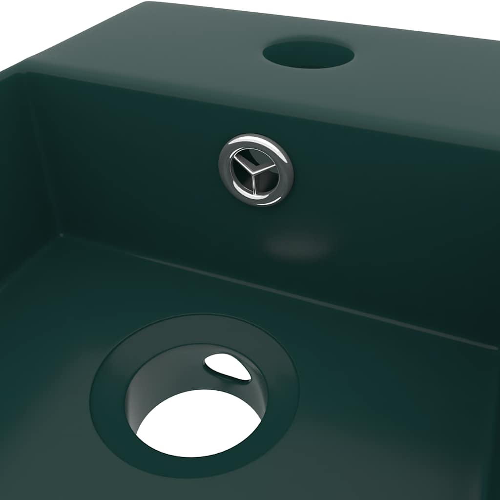 146992 vidaXL Bathroom Sink with Overflow Ceramic Dark Green